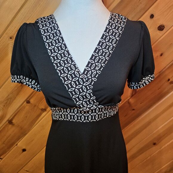 Merona Y2K Knee Length Dress with Tie Black‎ & White XS/S - Picture 2 of 7
